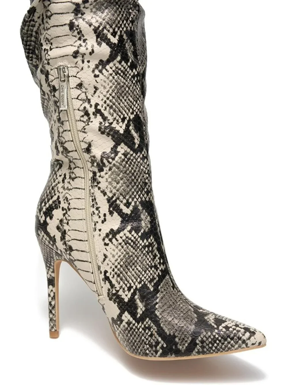 Women's Snake Pointed Toe Thigh High Stiletto Heels Slouchy Over-the-Knee Boots